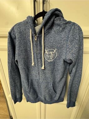 Unisex Heather Blue Zip-Up Hoodie Sweater with Drawcord